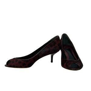 Brian Atwood redish brown animal print calf hair leather pumps size 6